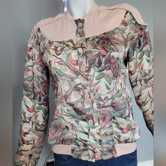 Gsus Industries Sheer Hummingbird Print Bomber, VGUC, Size S - Picture 2 of 9